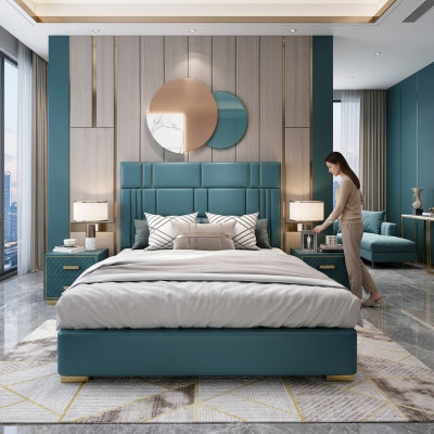 Letto matrimoniale in pelle sintetica di design per camera da letto di lusso dell'hotel splendidi mobili imbottiti di design