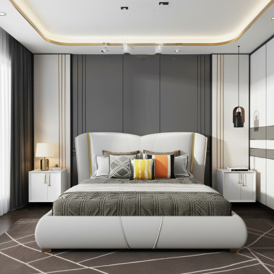 Letto imbottito Design di lusso Letti matrimoniali da hotel Camera da letto Mobili in legno