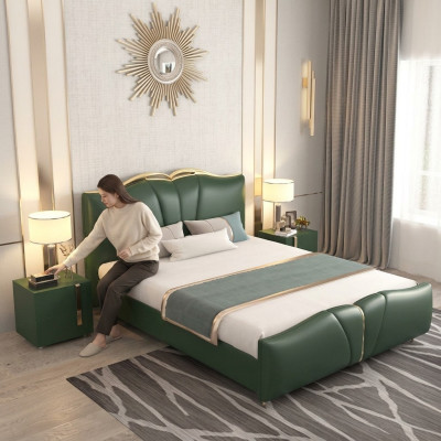 Letto mobili di lusso telaio in legno camera da letto arredamento in pelle sintetica nuovo