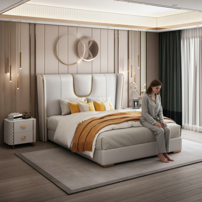 Doppio Letto Hotel Camera da Letto Letto Imbottito Design Mobili di lusso in Metallo