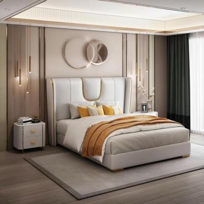 Doppio Letto Hotel Camera da Letto Letto Imbottito Design Mobili di lusso in Metallo
