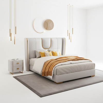 Doppio Letto Hotel Camera da Letto Letto Imbottito Design Mobili di lusso in Metallo