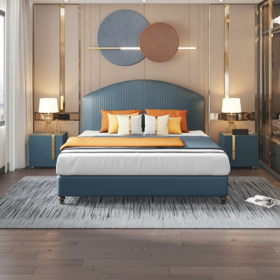 Letto camera da letto Lusso Letto matrimoniale Blu Design moderno Letti Hotel