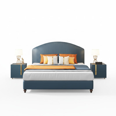 Letto camera da letto Lusso Letto matrimoniale Blu Design moderno Letti Hotel