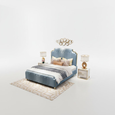Letto matrimoniale moderno in legno blu stile legno per la camera da letto.