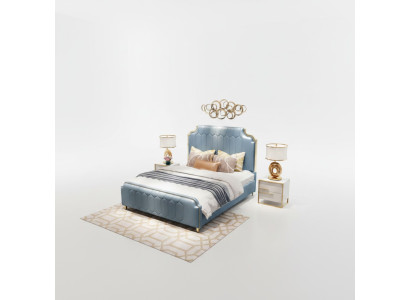Letto matrimoniale moderno in legno blu stile legno per la camera da letto.
