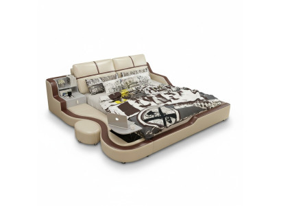 Letto multifunzionale di lusso design beige con doppio scaffale 180x200cm.