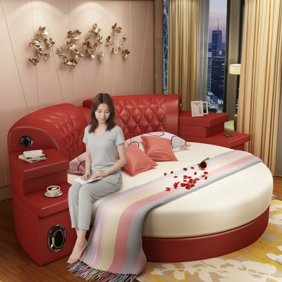 Letto rotondo Letti rotondi Hotel multifunzione Imbottito a LED Nuovo
