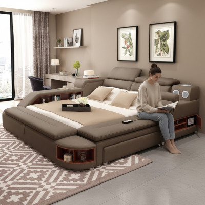 Letto di lusso 180x200 Camera da letto multifunzione Panchina Scaffali Nuovo