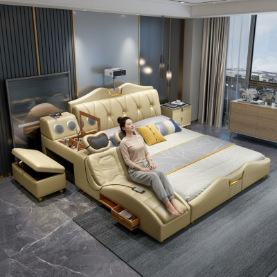 Design Letto Beige Hotel Imbottiti 180x200 Scaffale Multifunzione Letti Nuovi