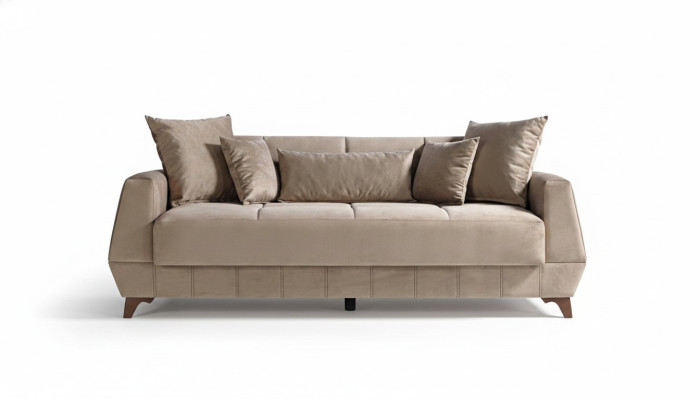 Divano design tre posti beige in tessuto, divano mobili tessili 3 posti divani.