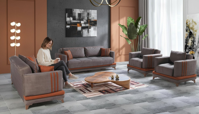 Set da soggiorno moderno design divano grigio 3 + 2 + 1 + 1 Set di mobili da soggiorno