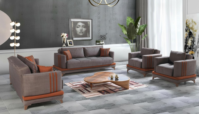 Set da soggiorno moderno design divano grigio 3 + 2 + 1 + 1 Set di mobili da soggiorno