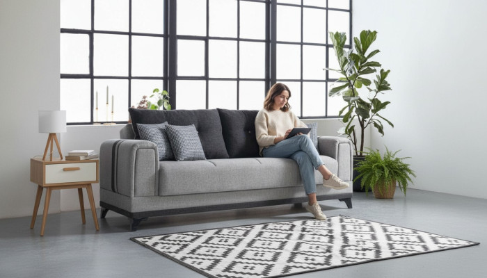 Soggiorno Divano di lusso a 3 posti divani relax moderni grigio relax a 3 posti divani