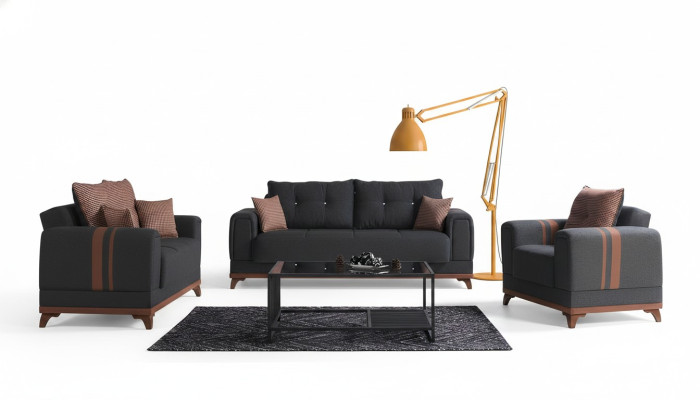 Set completo di divani grigi 3+2+1 posti con poltrona relax, 3 pezzi.