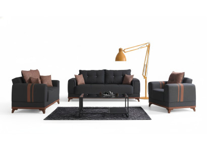 Set completo di divani grigi 3+2+1 posti con poltrona relax, 3 pezzi.