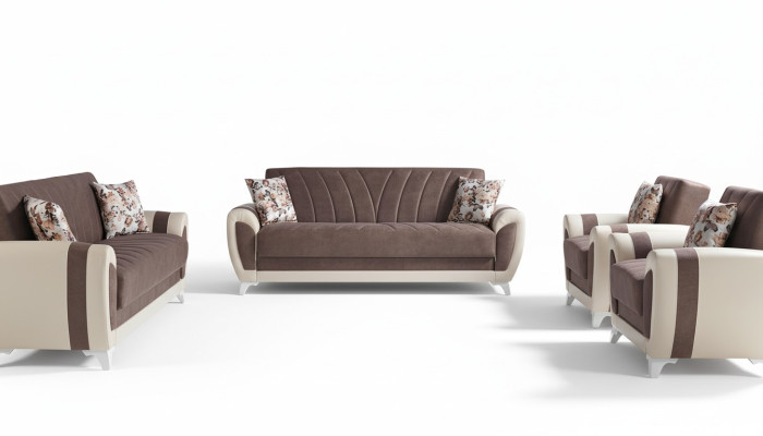 Divano letto Set di divani in tessuto 3+2+1+1 posti Marrone.