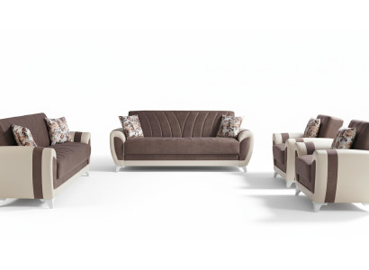 Divano letto Set di divani in tessuto 3+2+1+1 posti Marrone.
