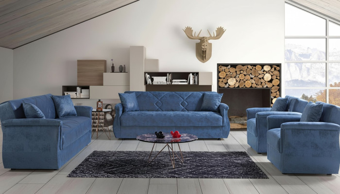 Set di divani 3+2+1+1 in legno per il salotto, lussuoso divano moderno in stoffa di alta classe completo.