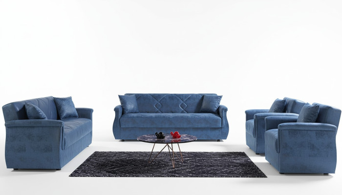 Set di divani 3+2+1+1 in legno per il salotto, lussuoso divano moderno in stoffa di alta classe completo.