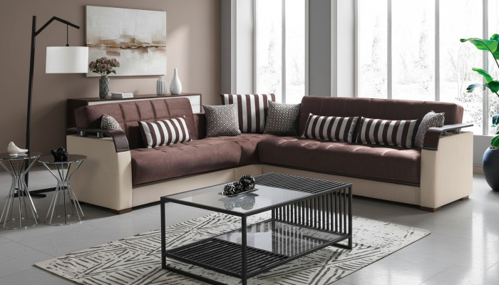Divano ad angolo, soggiorno in beige, divano a L, salotto, divani d'angolo di lusso 315 x 245.