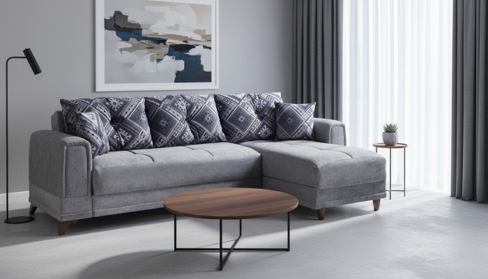 Divano angolare con paesaggio abitativo grigio a forma di L Divano d'angolo Moderno per Soggiorno.