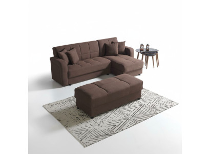 Set soggiorno di lusso Pouf + Divano ad angolo Forma L Moderno Set Relax Completo