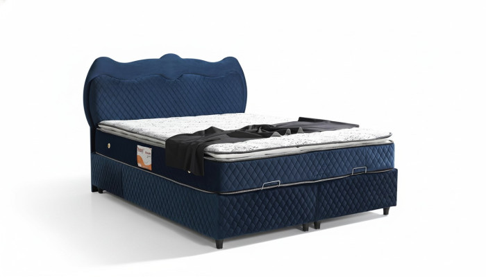 Design del letto letti di lusso blu imbottiti mobili da camera da letto di lusso moderni a molle ortopediche.