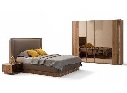 Set da camera da letto di lusso con letto + 2 comodini + armadio in legno completo moderno nuovo.