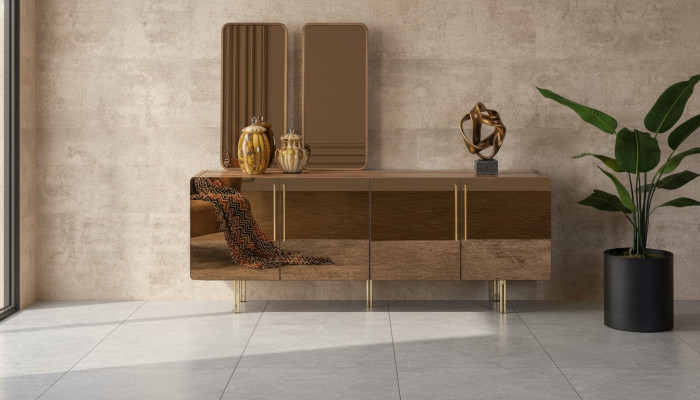 Sideboard con 2 specchi - lussuoso set di mobiletti con cassetti in legno, moderno.
