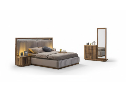 Set da camera da letto moderno letto + 2 comodini + cassettiera con specchio Modern