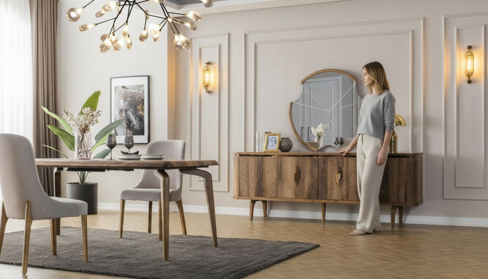 Tavolo da pranzo + 6 sedie + credenza + specchio Set da pranzo gruppo tavolo