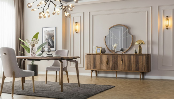 Tavolo da pranzo + 6 sedie + credenza + specchio Set da pranzo gruppo tavolo