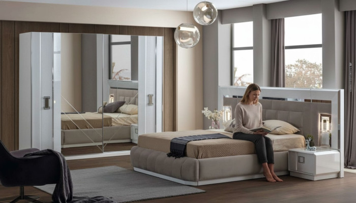 Camera da letto Set completo Letto 2x Comodino Armadio Nuovo Design 4 pezzi.