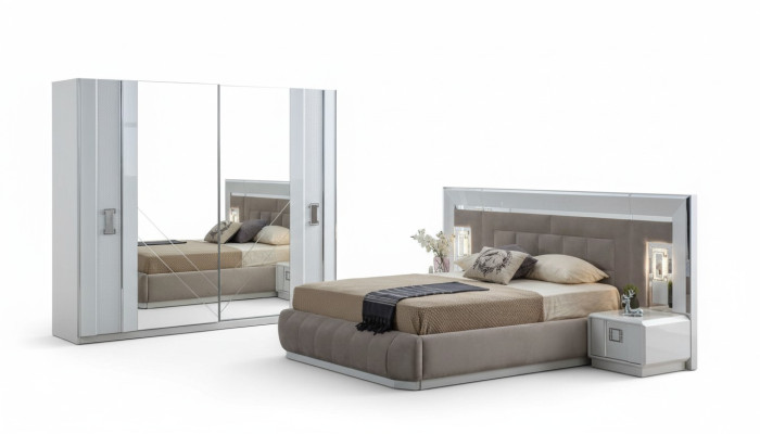 Camera da letto Set completo Letto 2x Comodino Armadio Nuovo Design 4 pezzi.