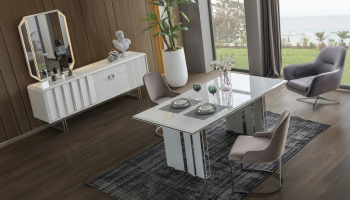 Set da pranzo di lusso - tavolo da pranzo + 6 sedie + credenza con specchio, moderno e completo.