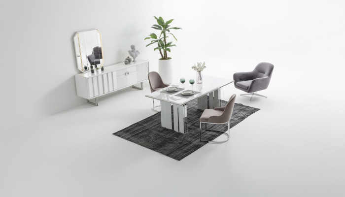 Set da pranzo di lusso - tavolo da pranzo + 6 sedie + credenza con specchio, moderno e completo.