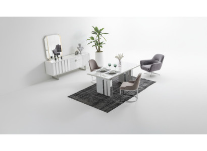 Set da pranzo di lusso - tavolo da pranzo + 6 sedie + credenza con specchio, moderno e completo.