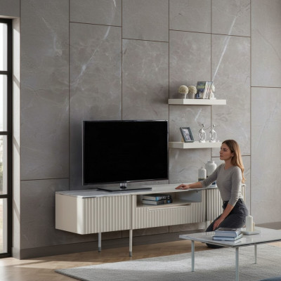 Rtv con 2 ripiani scaffale mobile tavolo soggiorno moderno design in legno