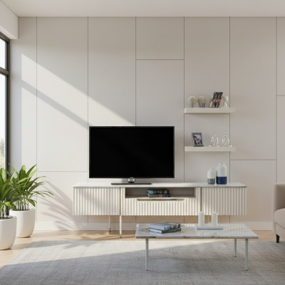 Rtv con 2 ripiani scaffale mobile tavolo soggiorno moderno design in legno