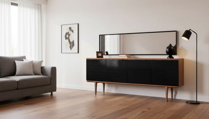 Mobile portaoggetti di lusso con specchio, design moderno, cassettiere in legno, arredamento