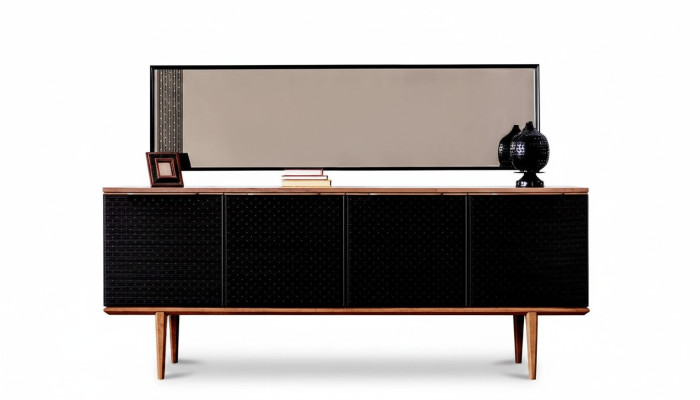 Mobile portaoggetti di lusso con specchio, design moderno, cassettiere in legno, arredamento