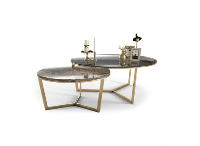 Set di tavolini da salotto design 2x in acciaio inossidabile per il soggiorno. Tavoli moderni di lusso.