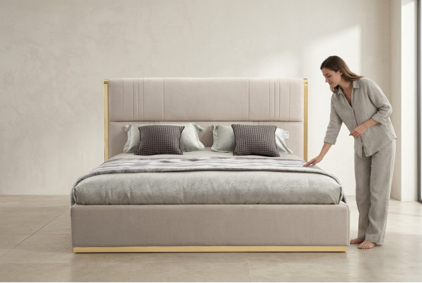 Letto Mobili Beige Mobili Camera da Letto Design Letti Mobili di Lusso Moderni in Legno Nuovo
