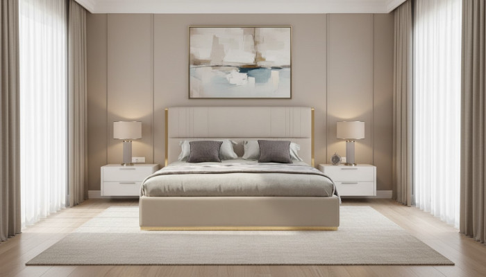Letto Mobili Beige Mobili Camera da Letto Design Letti Mobili di Lusso Moderni in Legno Nuovo