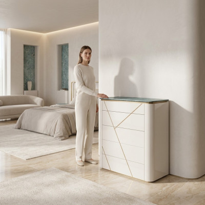 Comodini moderni per camera da letto, credenza di lusso in stile moderno. Design moderno di mobili.