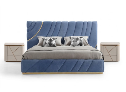 Camera da letto con letto, 2 comodini, 3 pezzi. Blu nuovo. Moderno. Mobili di lusso completi.