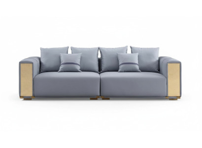 Divano di lusso a 4 posti, divano imbottito blu in tessuto, design sedile, divano moderno nuovo.