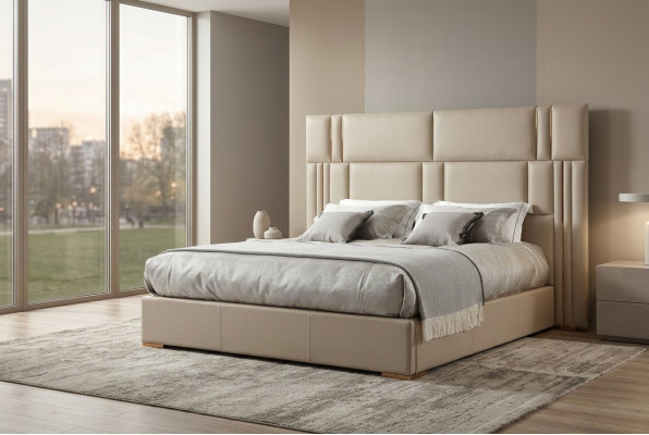 Camera da letto di lusso Letto Mobile design Letto matrimoniale Bianco Tessile Legno Nuovo