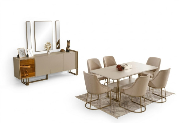 Lussuoso set da sala da pranzo Tavolo + 6 sedie + credenza + 3 specchi 11 pezzi